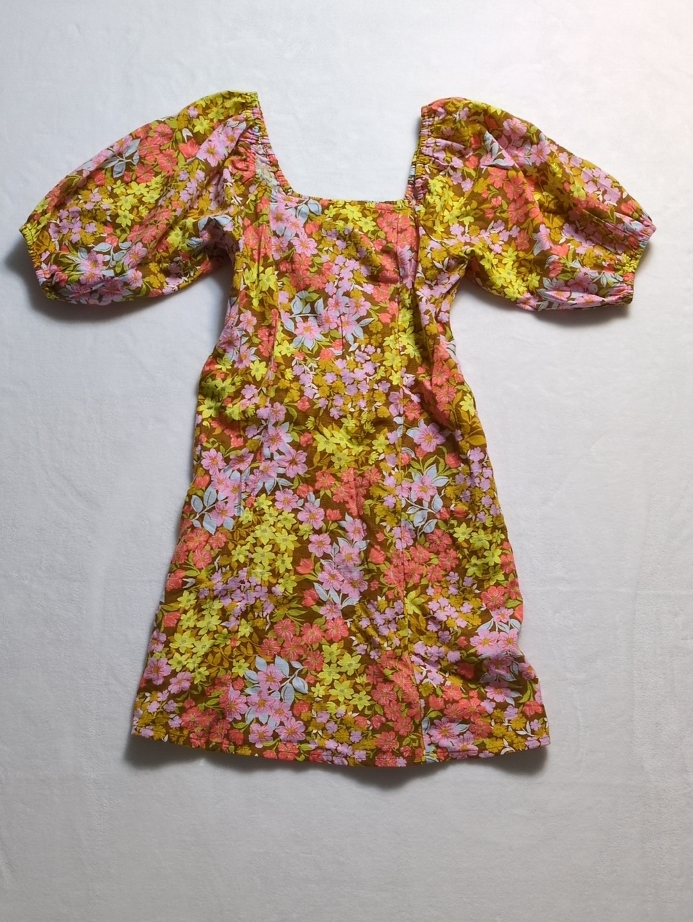 Billabong Paradise Floral Puff Sleeve Mini Dress Smocked Size Small Retro Boho